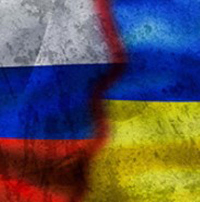 A merged image of the Russian and Ukrainian flags