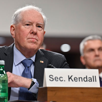 Secretary of the Air Force Frank Kendall testifying before the Senate Armed Services Committee