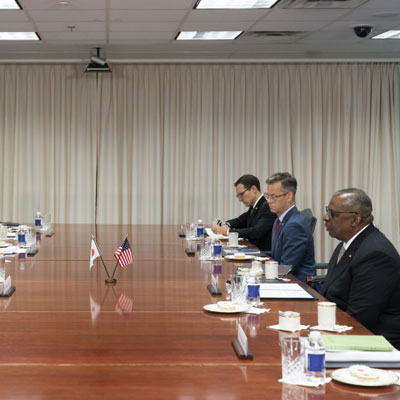 US Secretary of Defense Lloyd Austin III meets with Yasukazu Hamada, minister of defense for Japan