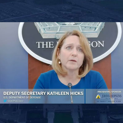 Deputy Defense Secretary Kathleen hicks speaking at a podium