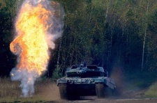 A Leopard 2 tank in a training exercise