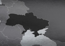A black and white image of a map of Ukraine and surrounding countries