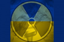 A nuclear symbol in the colors of the Ukrainian flag