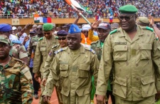Members of the Nigerian military walking in procession
