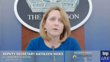 Deputy Defense Secretary Kathleen hicks speaking at a podium