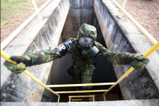 A Brazilian soldier training for a radiological weapons attack