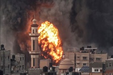 A fireball erupts after an Israeli strike over Rafah in the southern Gaza Strip