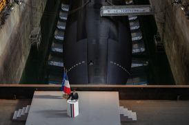 French President Emmanuel Macron during his speech at the Nuclear submarines Navy base of Ile Longue in Crozon, near Brest, France. March, 2026. Image credits: Alamy/Abaca Press
