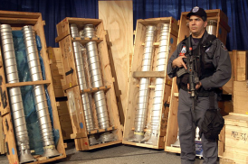 Gas centrifuges for uranium enrichment seized from a cargo ship en route to Libya, in 2003. The illicit cargo was traced directly to the A. Q. Khan proliferation network—a global black-market network led by Abdul Qadeer Khan, the father of Pakistan's nuclear weapons program. The designs and technical blueprints of the components originated from Khan Research Laboratories in Pakistan, based on centrifuge designs originally derived from European enrichment technology. (Credit: US Energy Department)