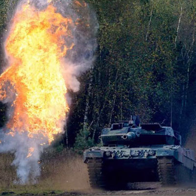 A Leopard 2 tank in a training exercise