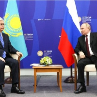 Kassym-Jomart Tokayev, president of Kazakhstan, meets with Russian President Vladimir Putin