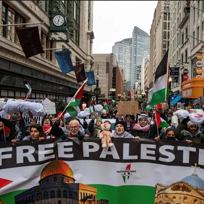 Demonstrators march in support of Palestinians in Boston