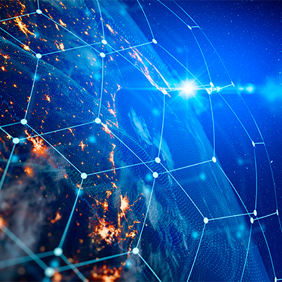 Communication technology for internet business. Global world network and telecommunication on earth cryptocurrency and blockchain and IoT. Elements of this image furnished by NASA