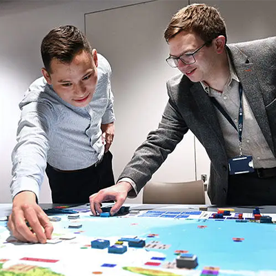 MIT’s Dr Erik Lin-Greenberg (left) and Brunel’s Dr Iain Farquharson (right) during a session of the UK Wargaming Institute