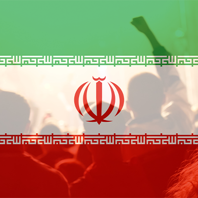 Tehran Flag with protesters 