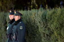 Chinese soldiers guarding the Great Hall of the People in Beijing