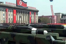 North Korean missiles in military parade.