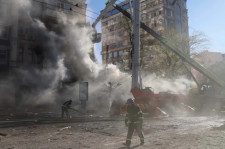 Putting out a fire after a Russian drone attack in Kyiv