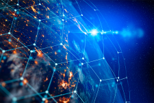 Communication technology for internet business. Global world network and telecommunication on earth cryptocurrency and blockchain and IoT. Elements of this image furnished by NASA